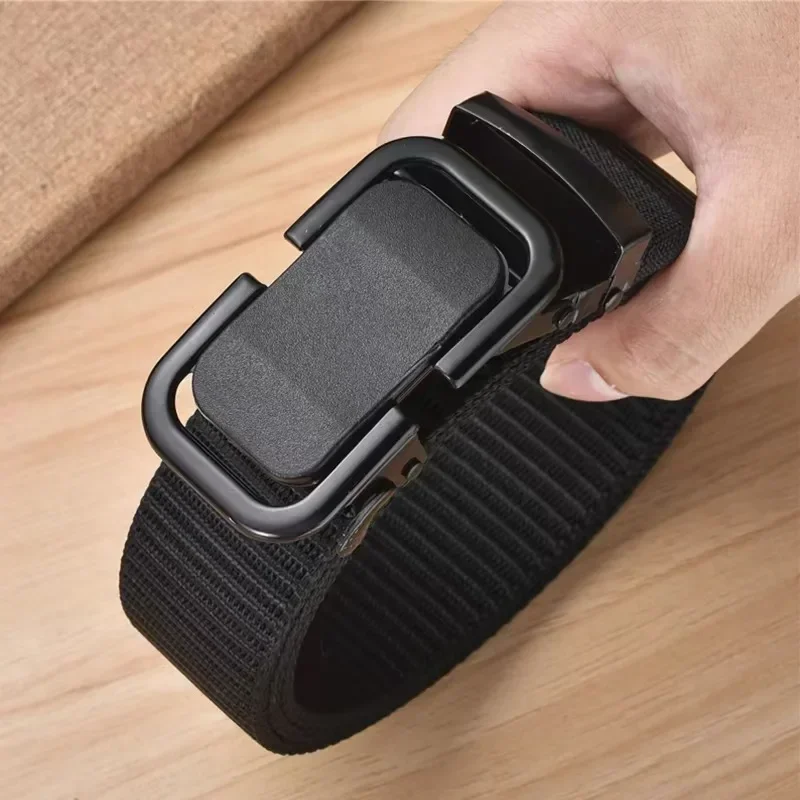 Men's Belt Automatic Metal Buckle Nylon Canvas Webbing Belt Outdoor Work Belt, Nylon Belt With Click Buckle