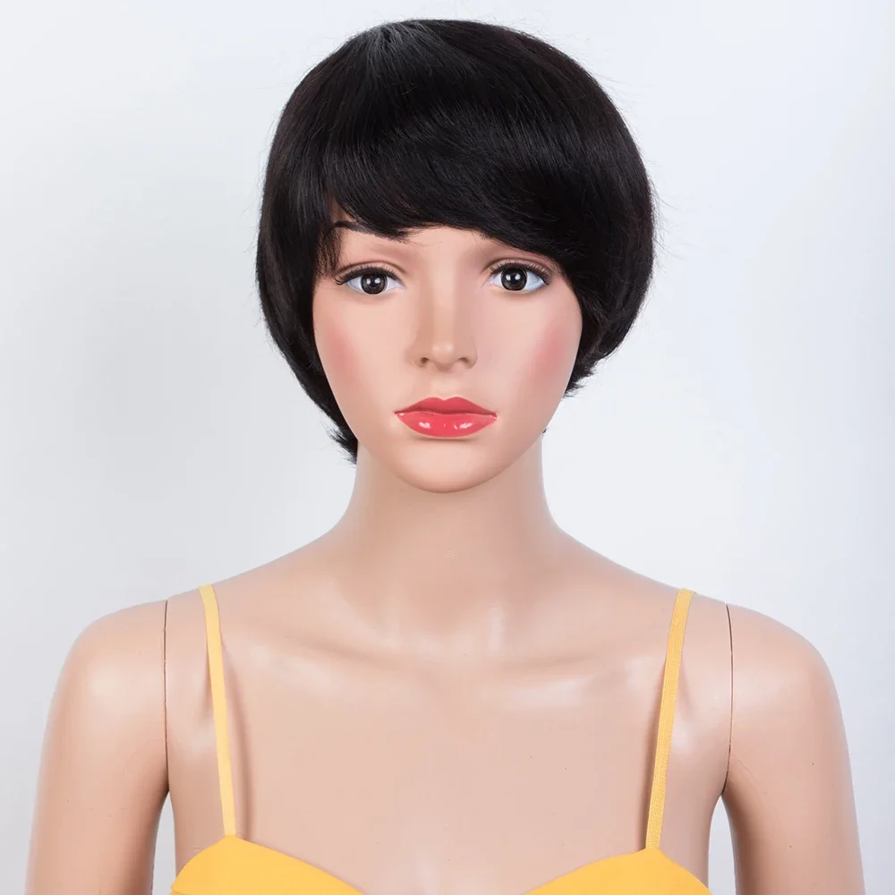 باروكات شعر بشري قصيرة بوب مع الانفجارات قطع عابث شعر مستعار قصير بوب شعر برازيلي مستقيم مصنوع آليًا شعر مستعار للنساء السود شعر مستعار