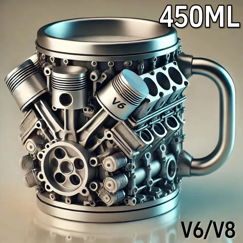 

450ML 3D Unique Car Engine Coffee Cup Stainless Steel Handmade Coffee Cup V6 V8 Cocktail Mug Gifts for Men Car Lovers