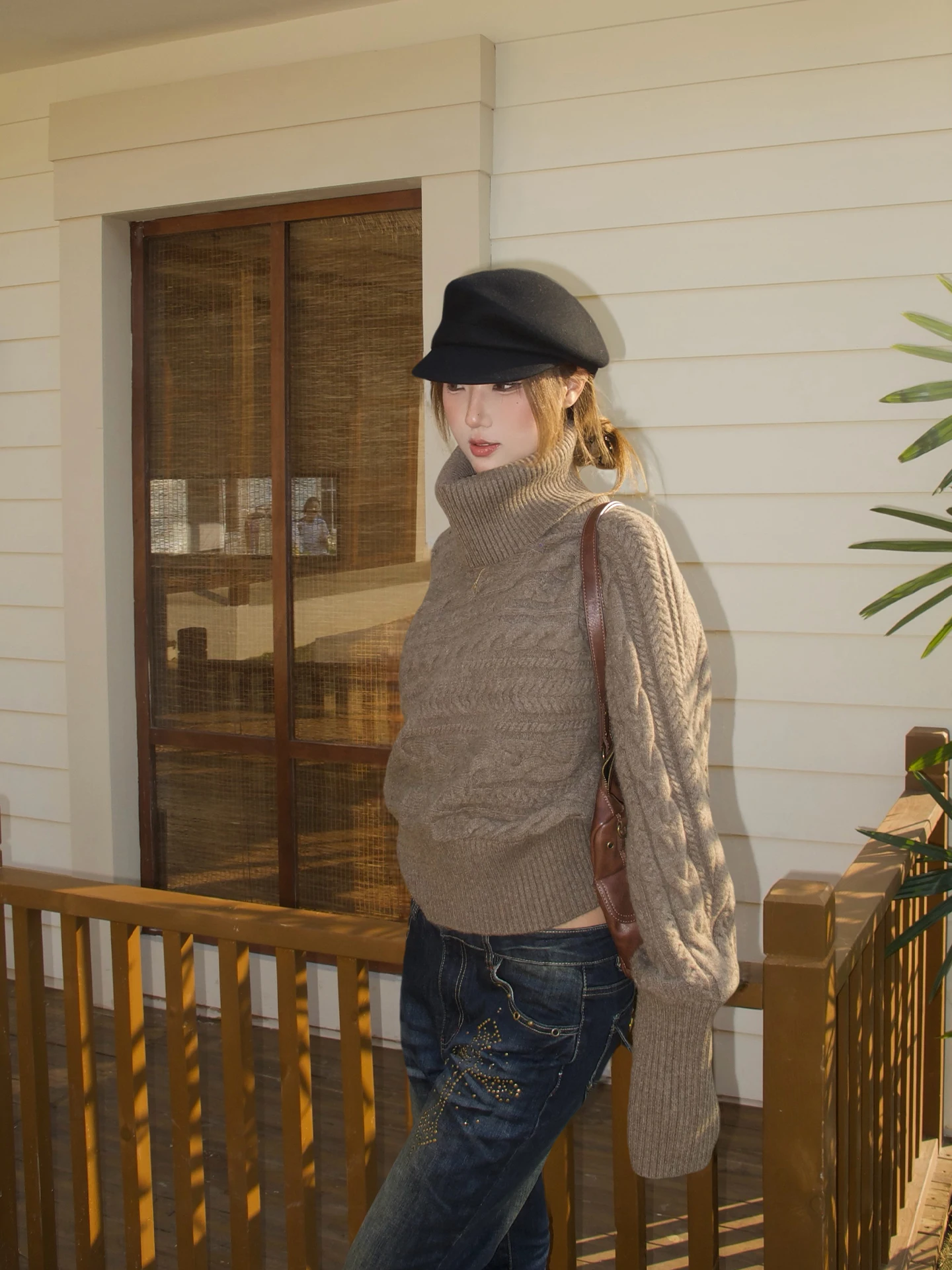 

Вязаный свитер с отстегивающимся шарфом и высоким воротником для женщин, зимний дизайн, узор «косы», вязаный трикотаж, приталенный, винтажный, с длинными рукавами, топ