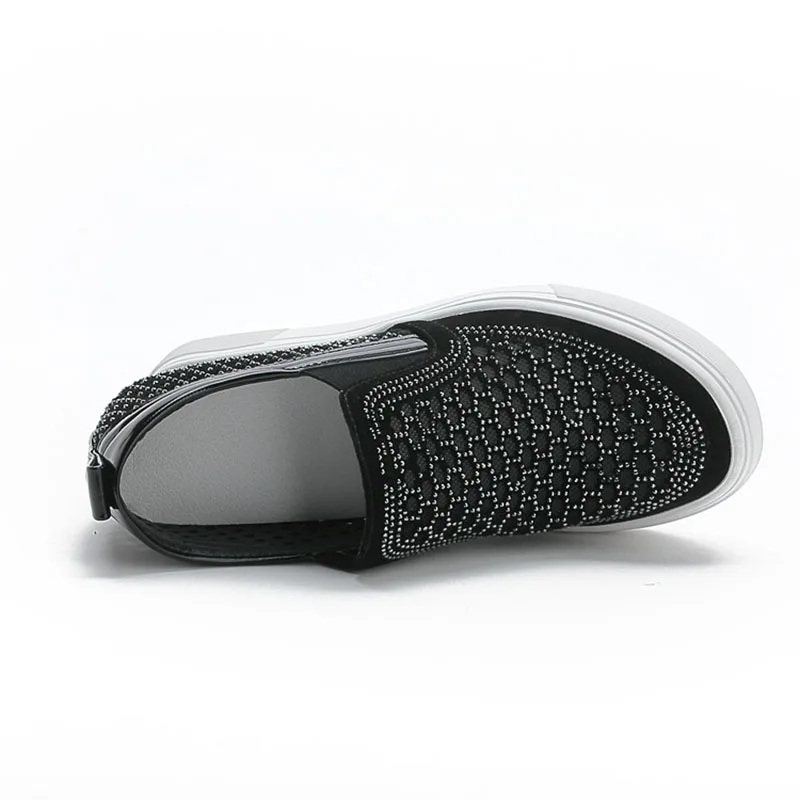 XMWRLW النساء الربيع الصيف المتسكعون موضة حجر الراين أحذية للنساء تنفس شبكة المتسكعون كعب مخفي السيدات الصيف متعطل