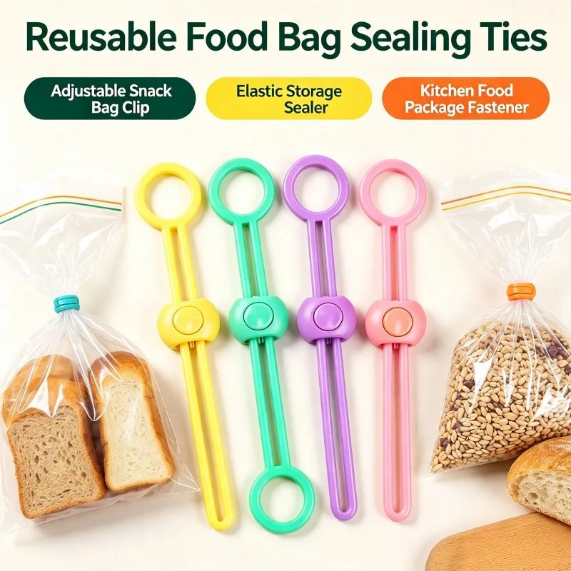 Reusable Bag Sealing Strap Adjustable Food Bag Clip TPE Plastic Multicolor Snack Storage Sealer Tie For Kitchen Food Package