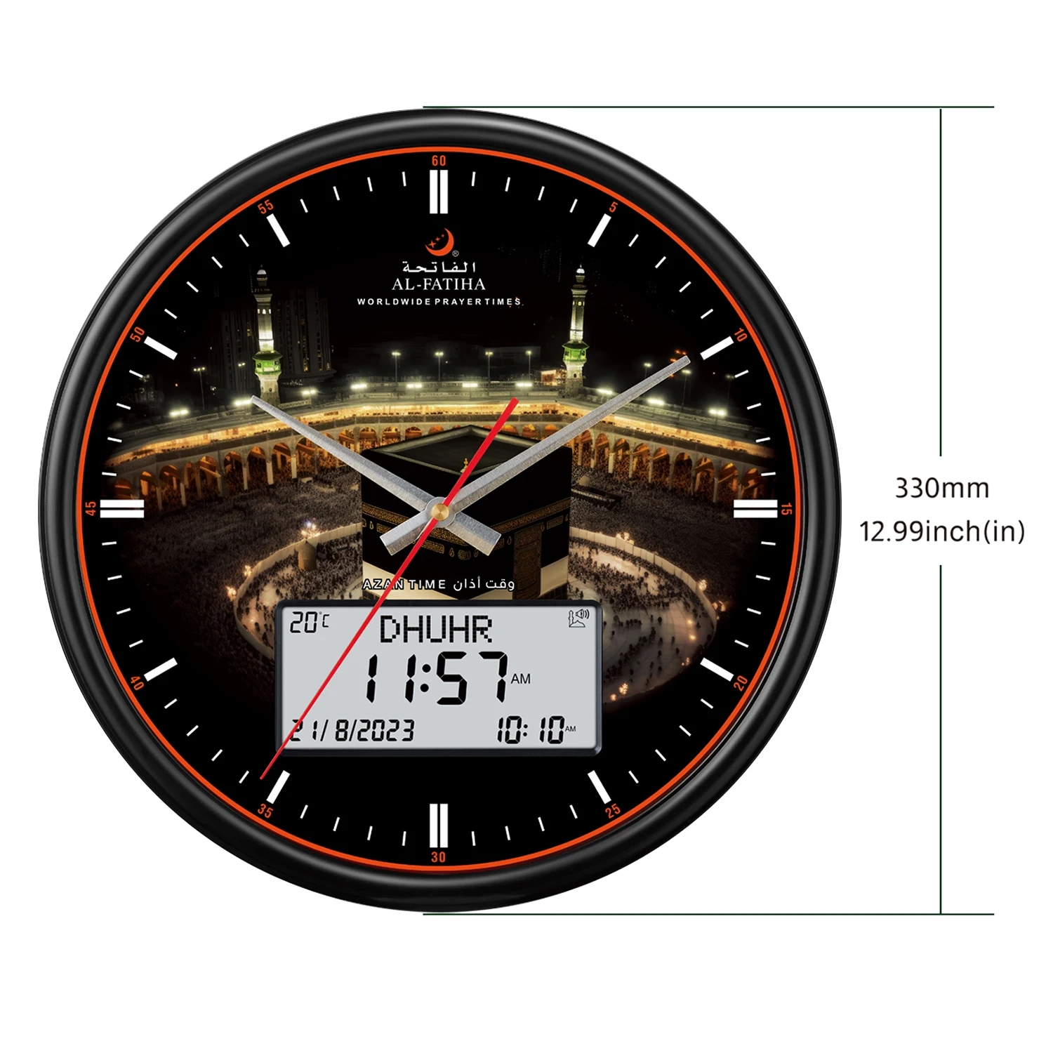 Reloj de pared de oración musulmana Azan Reloj analógico digital con calendario Hijri, alarma Fajr de tiempo, reloj de mezquita