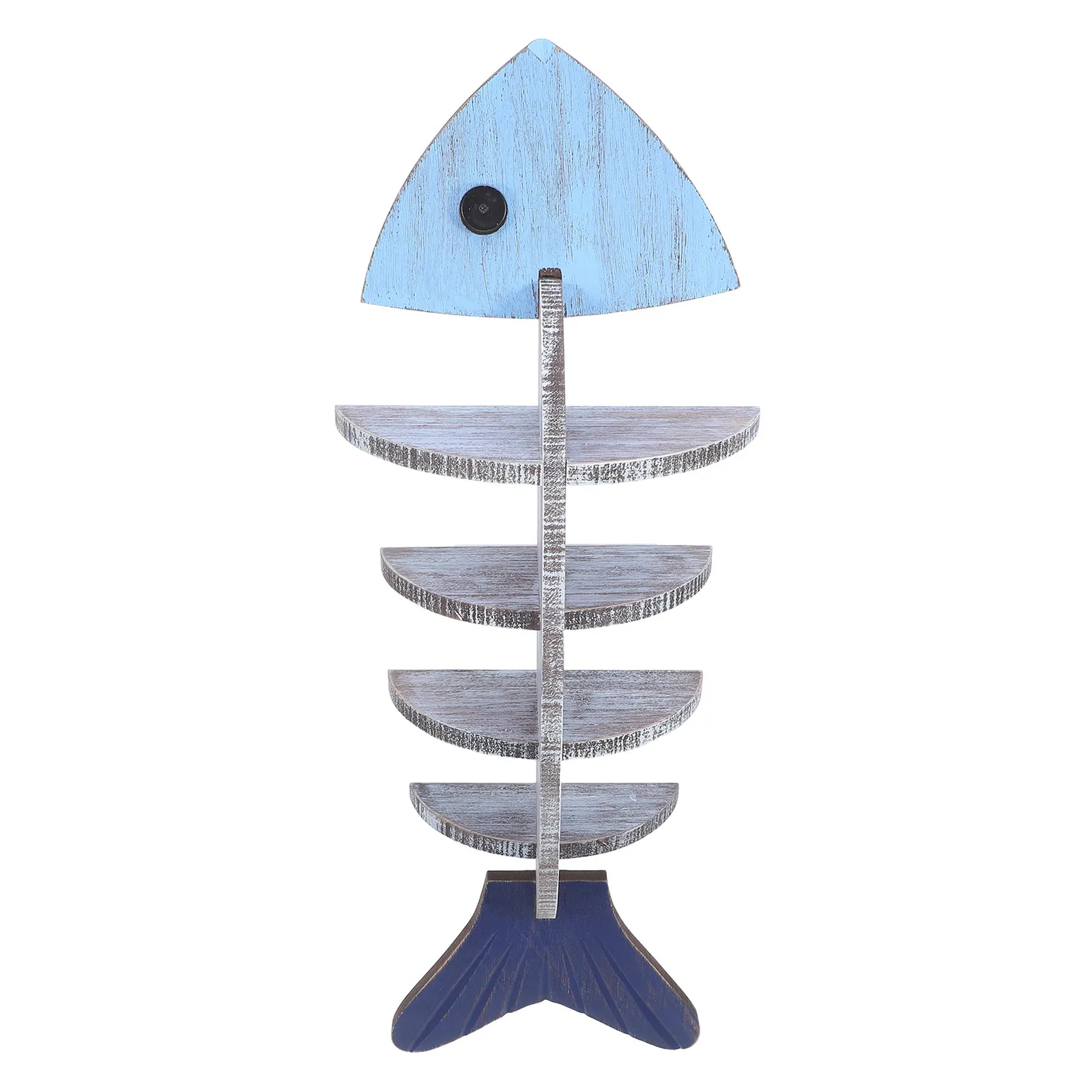 Fish-Shaped Wall Shelf Wooden Coastal Nautical Decor Vertical Fishbone Design Floating Display Rack Bathroom Entryway Organizer
