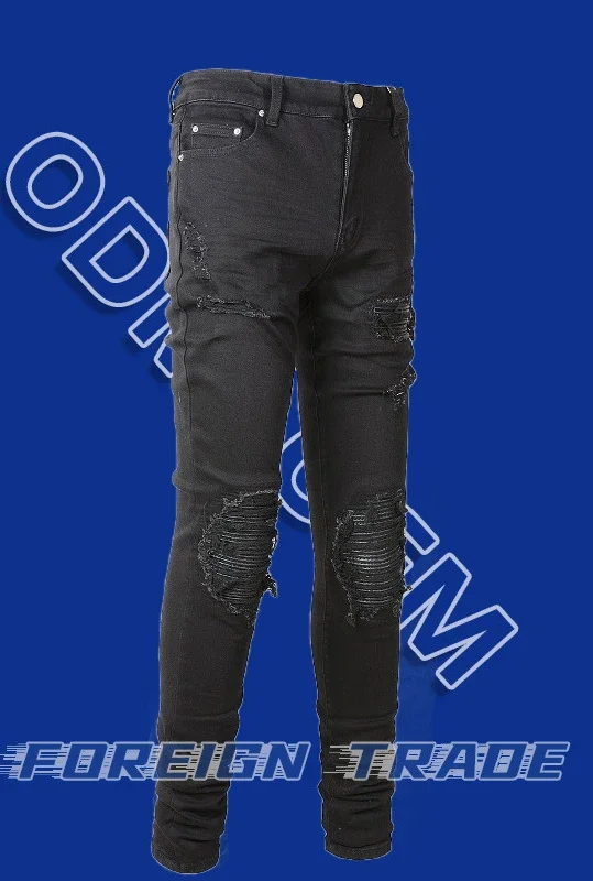 Skinny Hole Jeans for Men Vintage Pencil Pants Straight Ankle Length Trousers Washed Distressed Denims 2024 Autumn Streetwear