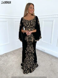 Velvet Fabric African Caftan Dubai Moroccan Long Sleeve Wedding Abaya Muslim Party Evening Dress Beaded Crystals Customized Gown