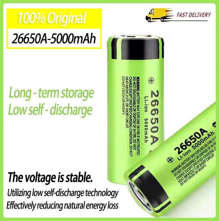

100% оригинальная аккумуляторная батарея 26650 20А 26650A. 3,7 В 5000 мАч. Подходит для различных литиевых аккумуляторов.