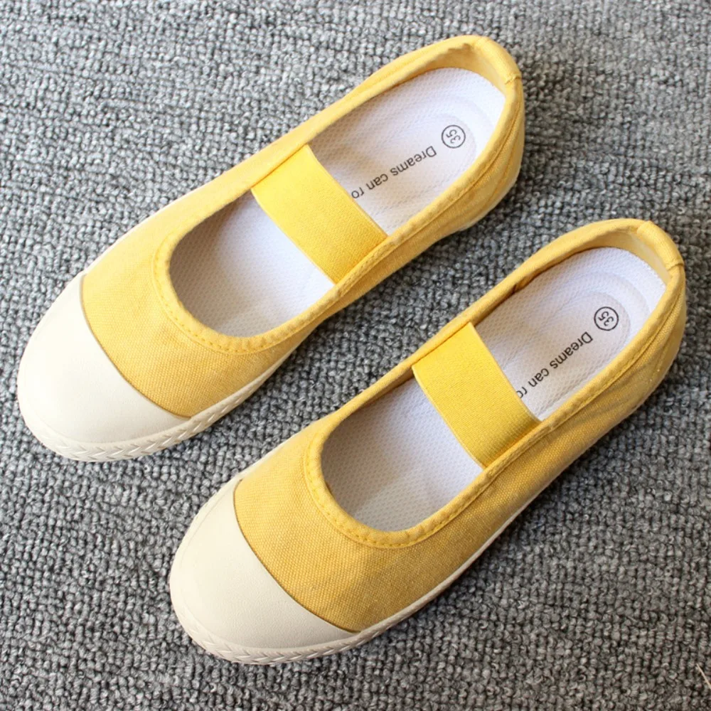 Mary Jane Women's Casual One Foot Lazy Shoes with Elastic Band and Adhesive Tape Simple Washed and Worn Soft Soled Canvas Shoes