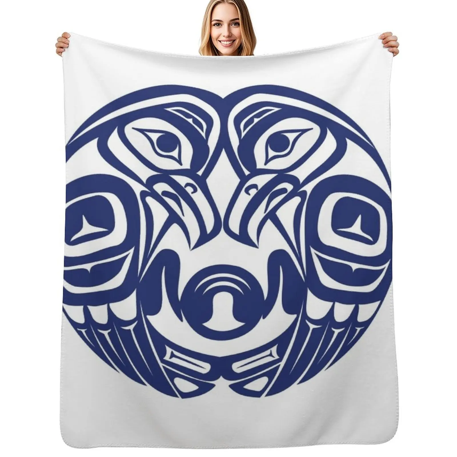 

Double raven circle pacific northwest formline salish haida eagle moon Throw Blanket Soft Plaid Luxury St wednesday Nap Blankets