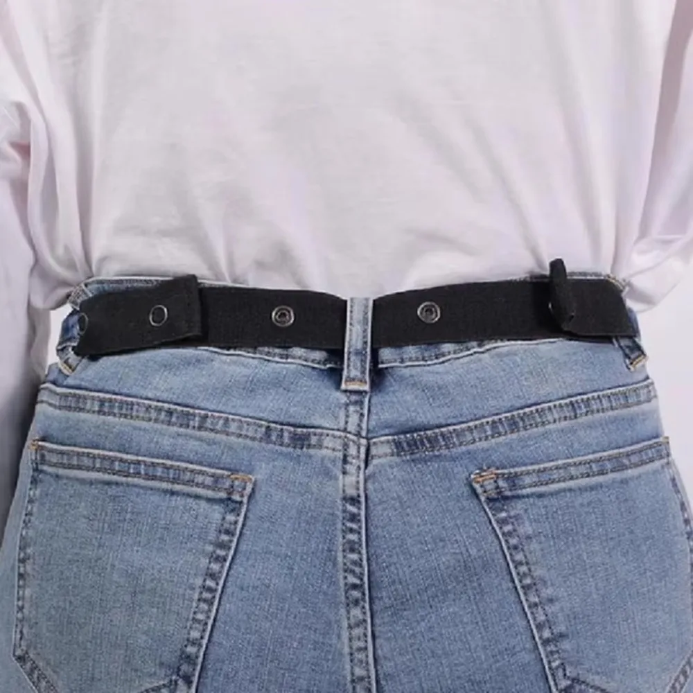 New Stretch Invisible Jeans Belt Invisible Buckle Free Trousers Waist Belt Black Elastic Waist Extenders Women Men