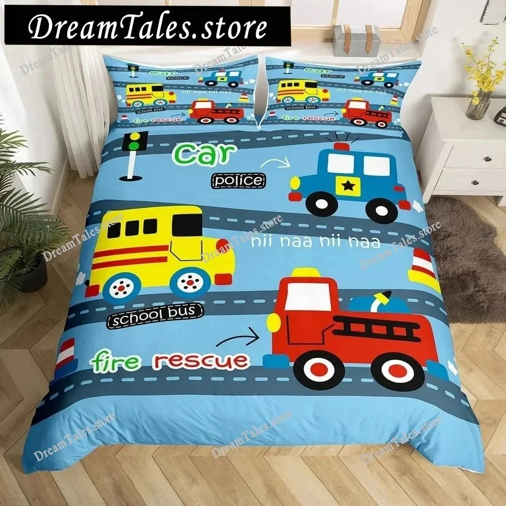 Firefighter Car Duvet Cover Set,Fire Truck Bedding Set King, Honeycomb and Fire Comforter Cover Fire Engine Vehicle Quilt Cover7