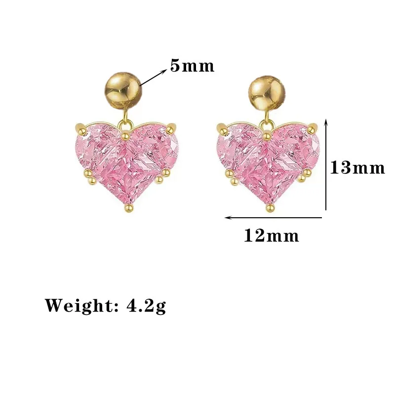 EILIECK 316L Edelstahl Funkelndes Herzförmiges Rosa Zirkonia Halsketten- und Ohrring-Set für Damen Trendiges Geschenk Luxus-Schmuckset – Detail 7