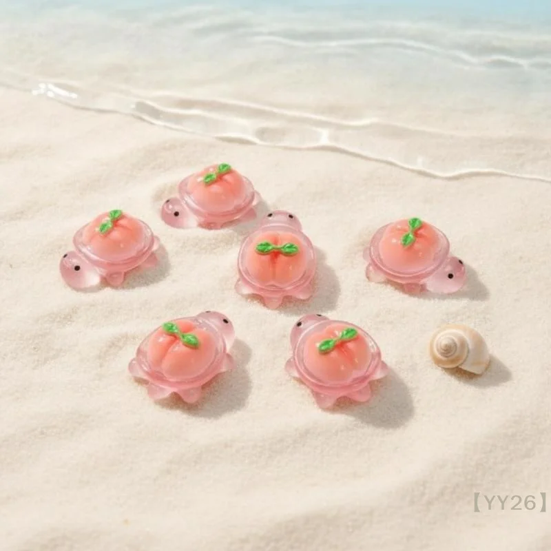 【YY26】Cute Pink Peach Turtle Mini Resin Figurine Set 10Pcs Creative Desktop Decor Adorable Ornament