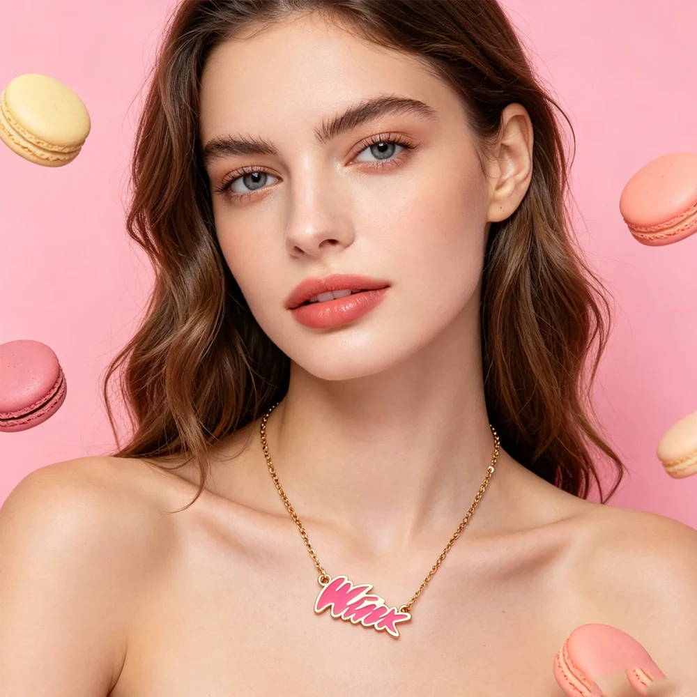 Enamel Letter Pendant Necklace Pink And Blue Fashionable Letter Pendant  A Simple And Fashionable Daily Jewelry Gift For Women