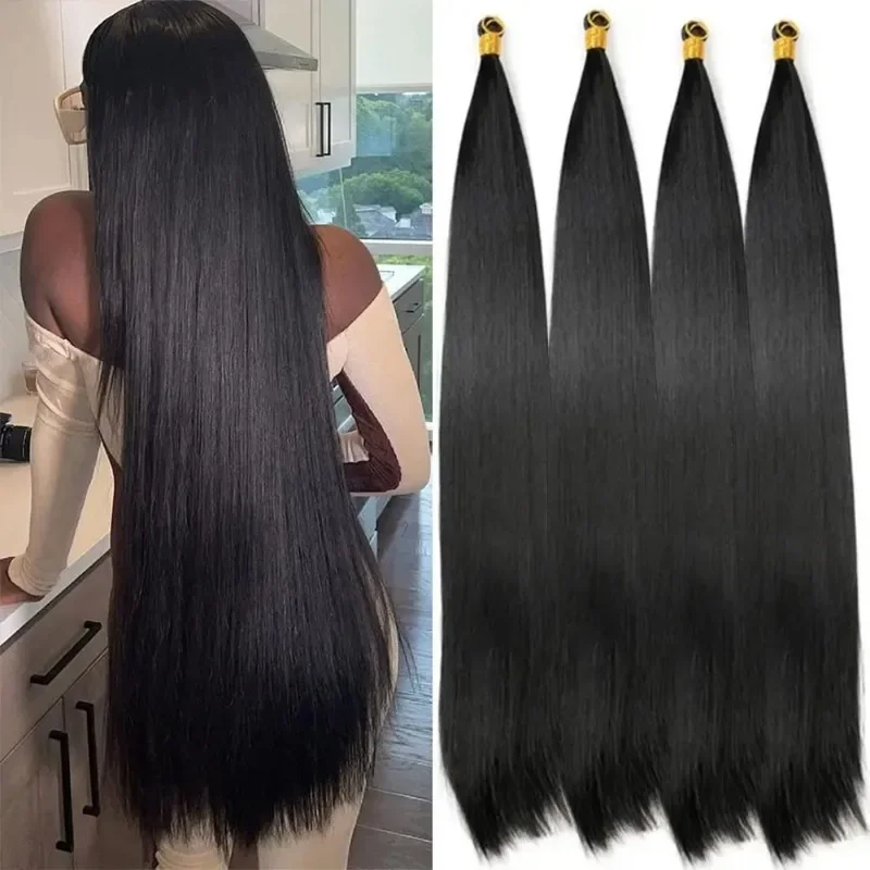 Extensiones de Cabello sintético de ganchillo para mujer, extensiones de cabello de ganchillo de imitación trenzadas de 22 pulgadas, seda lisa, pelo largo y liso, mango GZ3801