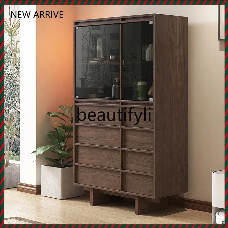 

D2520 Living room wall tea cabinet glass door wine cabinet solid wood display TV cabinet