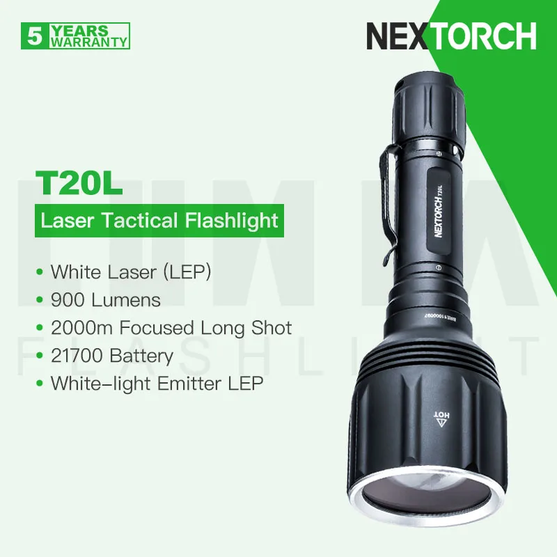 

NEXTORCH T20L Light Emitting Plasma(LEP) Tactical Flashlight, 2000m Focused Long Shot, 900 Lumen, Rechargeable 21700 Battery