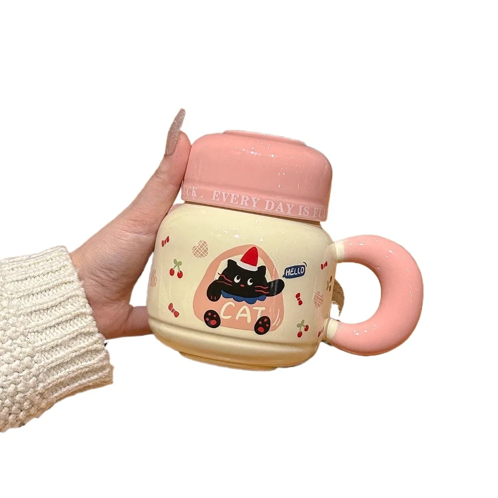 

Mug with lid, high aesthetic ceramic cup, large capacity water cup