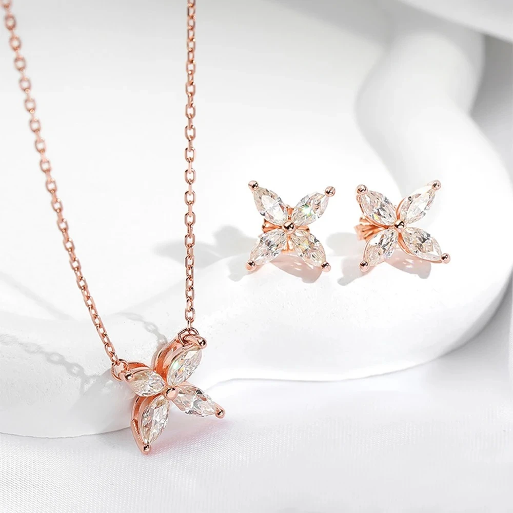 

100% 925 Sterling Silver Moissanite Diamond Butterfly Pendant Necklace Earrings For Women Sparkling Fine Jewelry Set Gift