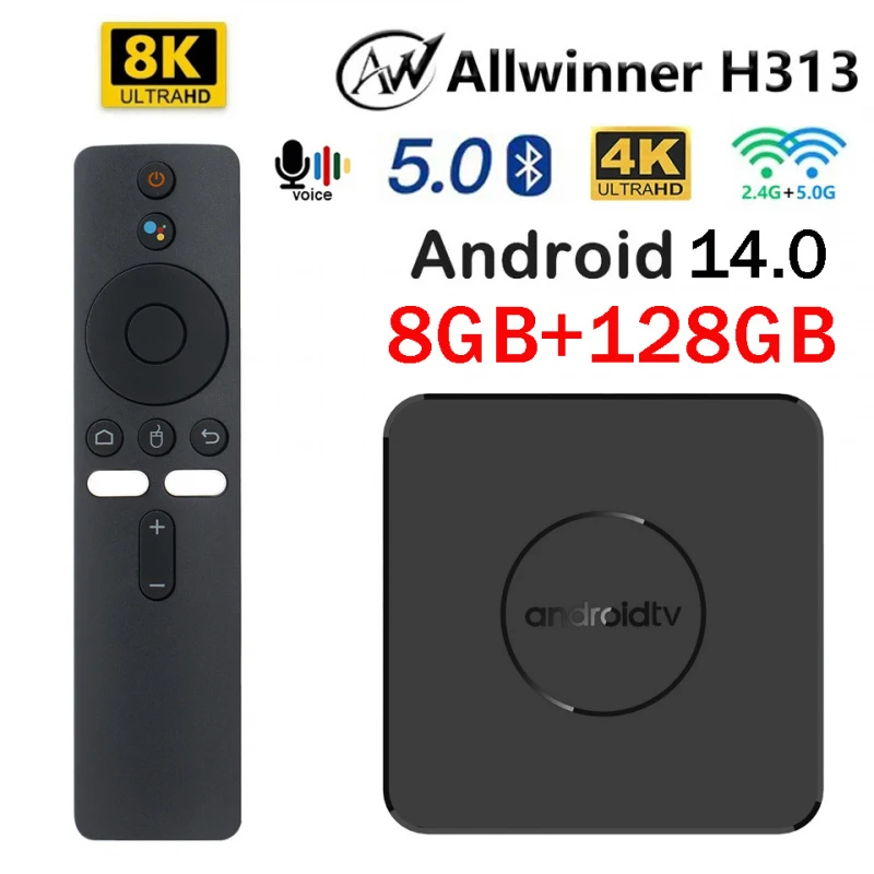 

ТВ-приставка Q96 ATV на Android 14.0, 8 ГБ ОЗУ, 128 ГБ памяти, процессор Allwinner H313, четырехъядерный, 5G/4G, двойной Wi-Fi, BT5.2, HD 8K/4K, голосовое управление, умное стриминговое IPTV.