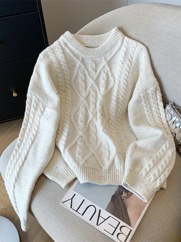 

Loose Fit Casual Knitted Sweater Large Size round Ne Twist Korean Japanese Sle Outerwear Faionable Lazy Sle Sweater