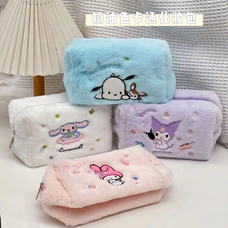 Sanrio Anime Plush Pencil Case Cute Student Cosmetic Bag High Capacity Ins Storage Bag Decorate Portable Cartoon Gift