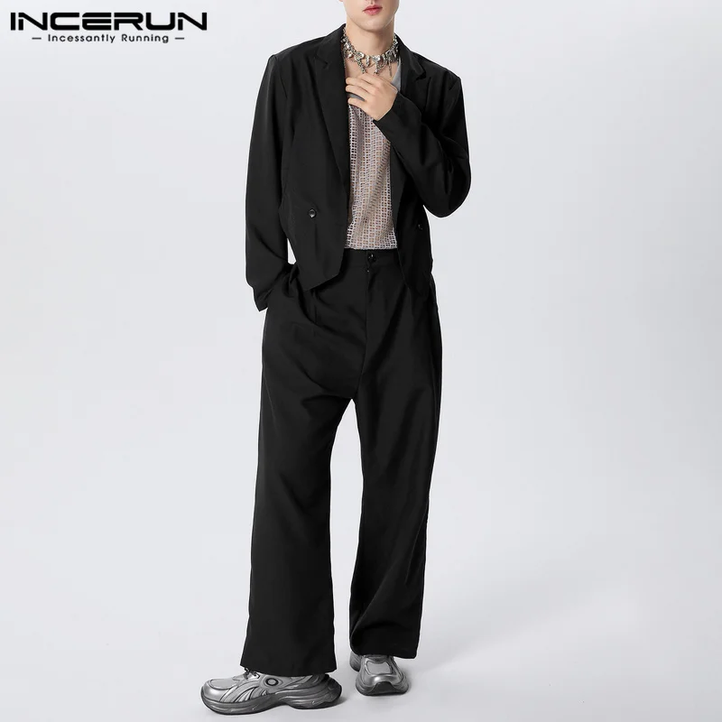 

INCERUN Men Sets Solid Color Lapel Long Sleeve Irregular Blazer & Pants 2PCS Streetwear Spring 2026 Fashion Men Matching Sets