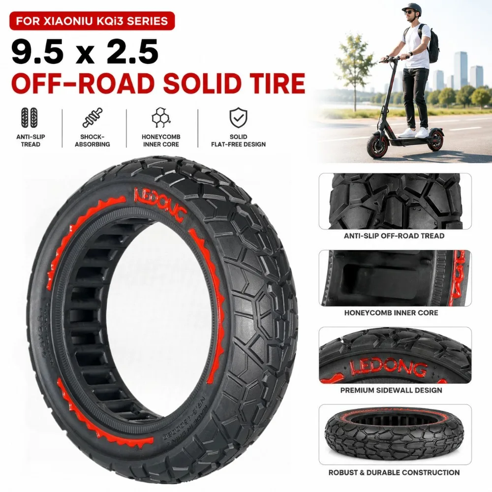 Suitable for XIAONIU KQi3 Series Electric Scooter Anti Slip and Shock-absorbing Off-road Solid Tire 9.5*2.5 Honeycomb Solid Tire