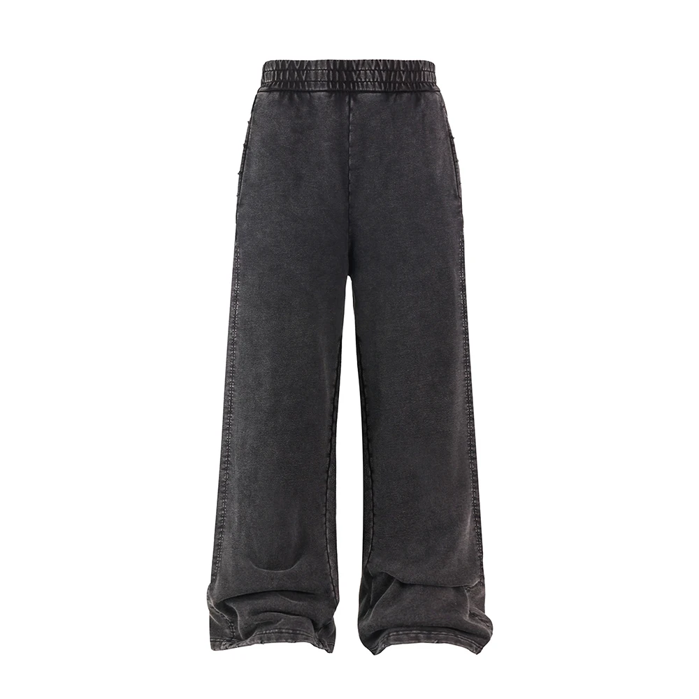 2025  Athletic Acid Black Vintage Baggy Sweatpants Men Stir Fried Snowflake Grinding Edge Splicing Cotton Distressed Sweat Pants