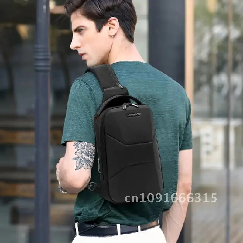 Men's Motorcycle Design Chest Bag Waterproof Travel Sling Bag USB Male Safe For Hard Shoulder With Port Bag Lightweight