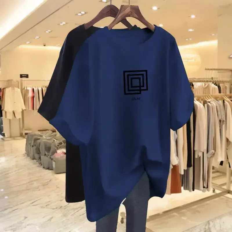 Women's Loose Short Sleeve T-shirt, 100% Cotton, Casual, O-neck, Basics, Tops, Summer Chic Printed Pullovers