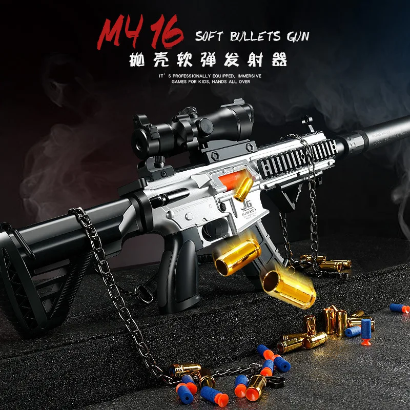 New Model M416 Fully Automatic Shell Throwing Soft Bullet Gun, Electric Combo Hand Automatic Shell Throwing Toy Gun