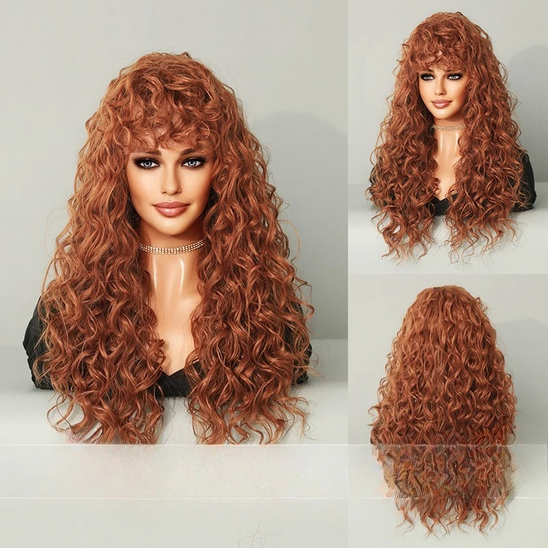 

Custom Latin America Roll Ladies Wig Chemical Fiber High Temperature Silk Rose Mesh African Small Curly Hair Long Hair