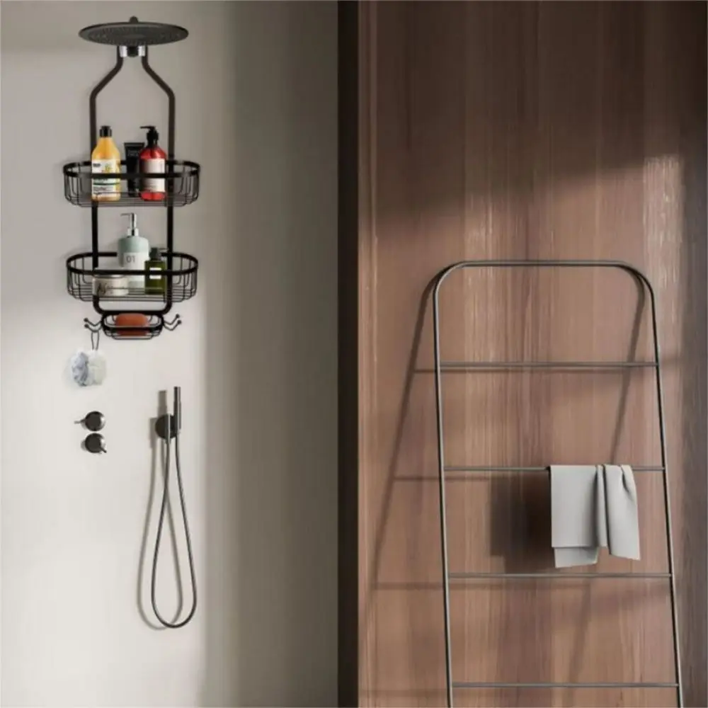 Bathroom Hanging Shower Organizer Over Head Shower Caddy Basket Anti-Swing Detachable Bathroom Wall Mounted Shower Shelf