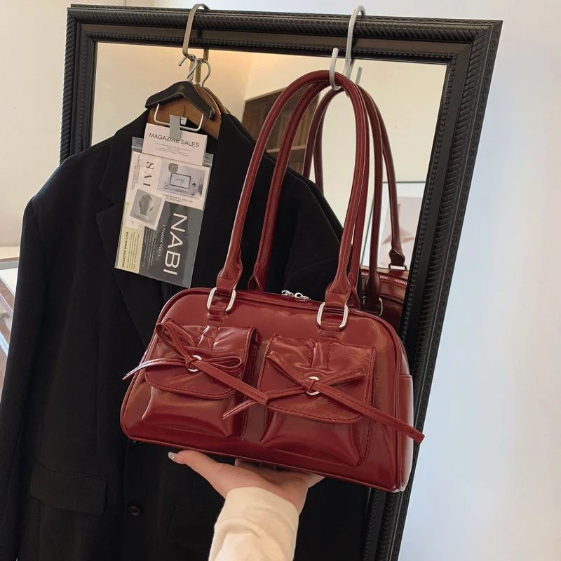 

Business Women Shoulder Bags Simple Ladies Commute Tote Bag Pu Leather Female Underarm Bag Burgundy Large Handbags Purse