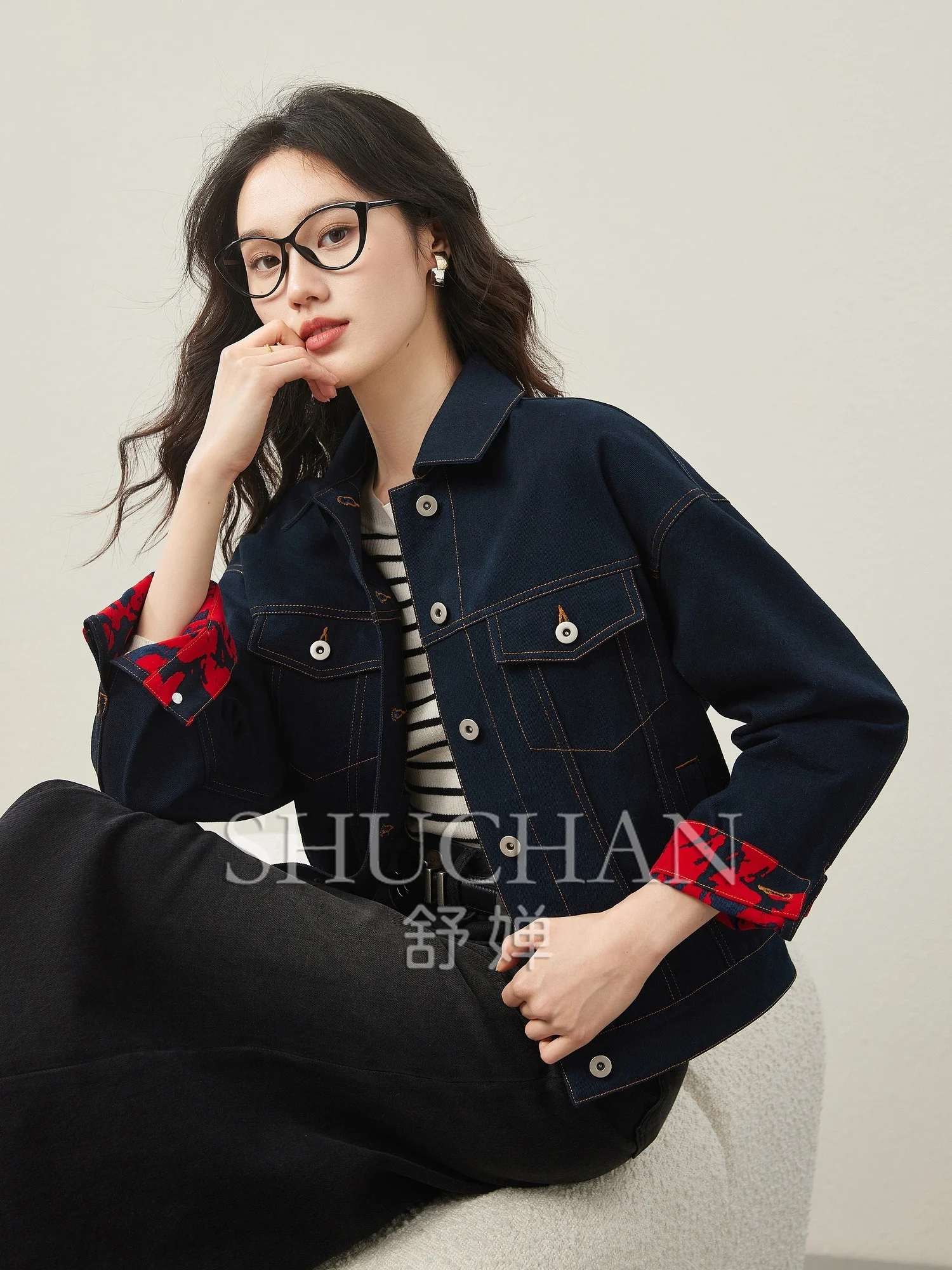 Denim Cuffs Contrasting Color Flocking Jacket Women Abrigos Mujer  Casacas Para Mujer  Jeans Women Spring