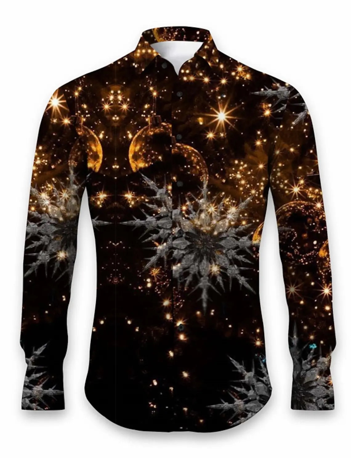 

2024 Christmas Theme Men's 3D Printed Formal Shirts Golden Snowflakes Graphic Long Sleeve Shirt Fashion Men's Shirts For Men