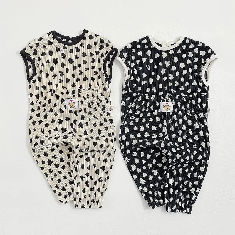

2026 Summer New Baby Girl Sleeveless Casual Clothes Set Infant Boy Vintage Print Vest + Pants 2pcs Suit Thin Toddler Outfits