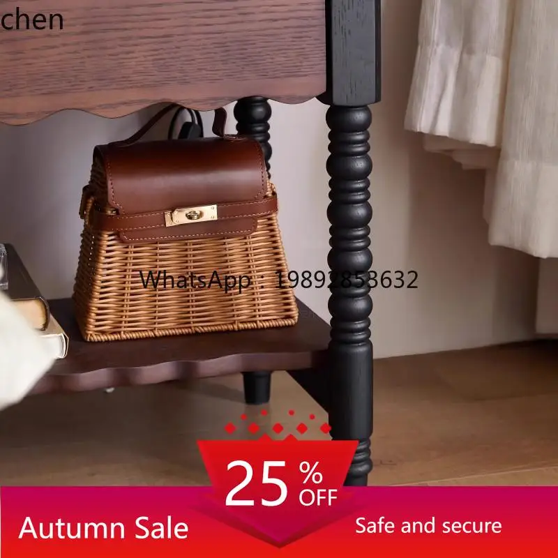 

retro solid wood bedside table small apartment high-end sense light luxury storage cabinet locker master bedroom home