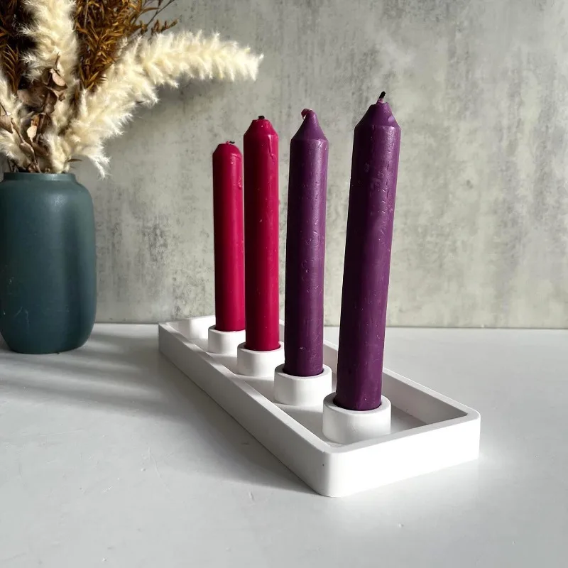 Flower Shaped Candlestick Holder Silicone Mold Four Hole Rectangular Candle Holder Gypsum Mold Cement Resin Candle Stand Molds