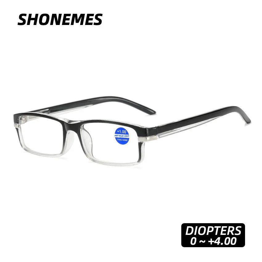 SHONEMES Rectangle Reading Glasses Anti Blue Light Men Eyewear Black Transparent Presbyopia Eyeglasses Diopters +1.0 1.5 2 3 4