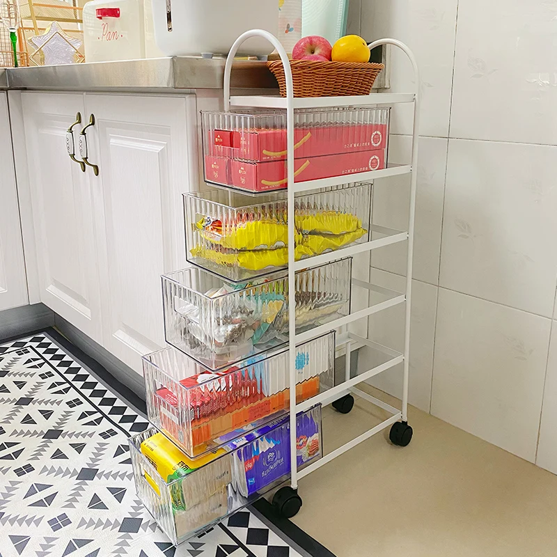 

Narrow Seam Kitchen Cart: Multi-Layer Floor Trolley with Drawer Design, Spice Rack for Convenient and Practical Storage