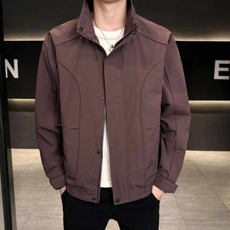 

Мужская куртка Slim Fit: весенне-осенняя, повседневная, универсальная, тонкая, модная, в корейском стиле, из полиэстера, городская, стильная верхняя одежда