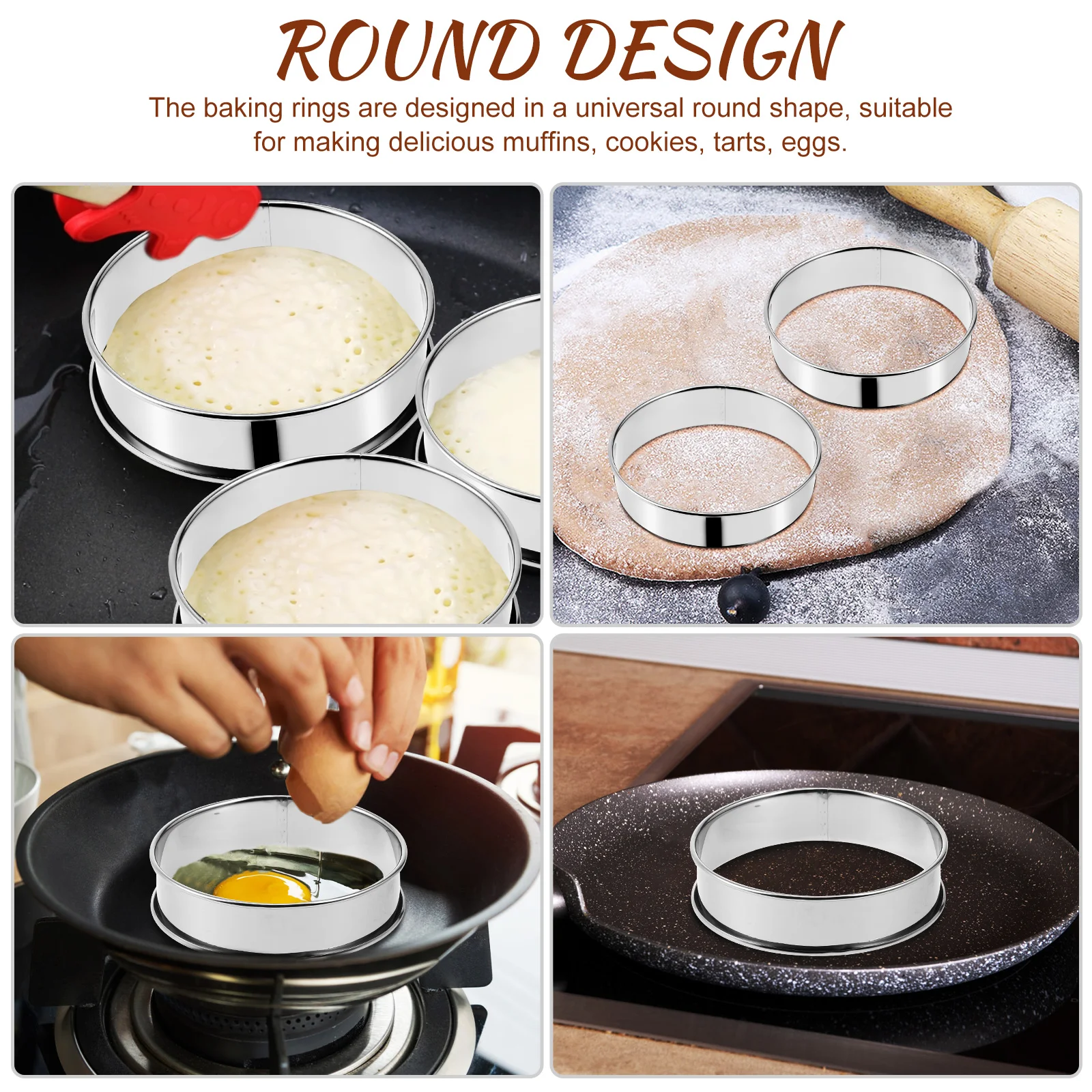 

10 pcs Stainless Steel Waffle Mold Baking Rings Muffin Supplies Tart Eggs Crumpet Nonstick RoundShape Kitchen