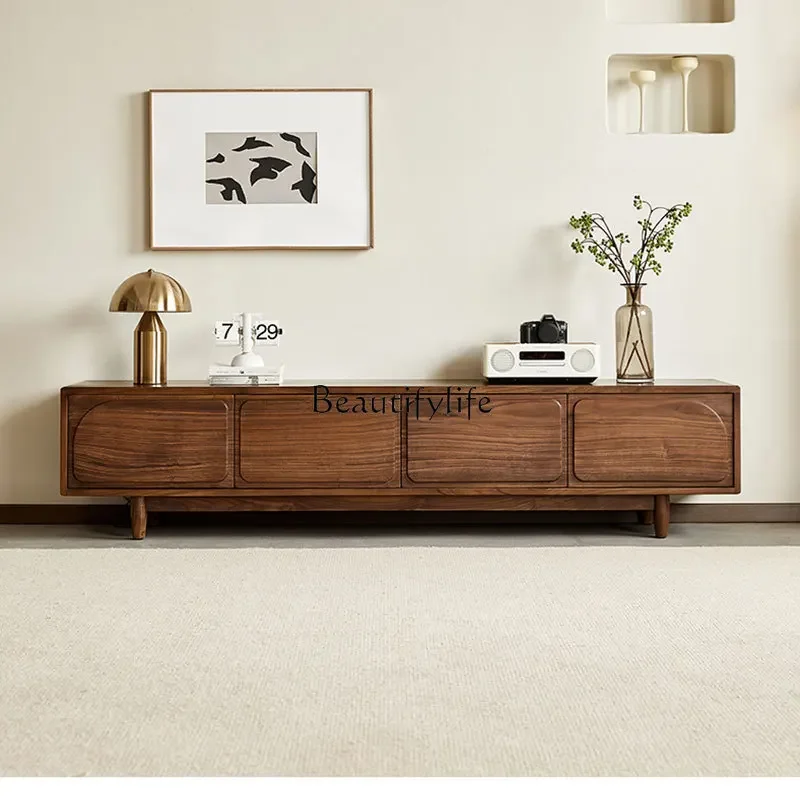 

Nordic solid wood TV cabinet North American black walnut living room home locker