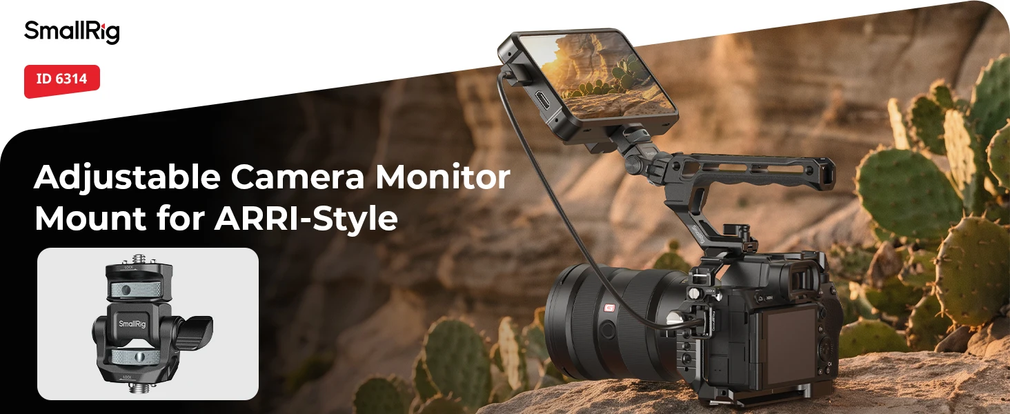 SmallRig-Monitorhalterung für horizontale und vertikale Aufnahmen mit ARRI 3/8"-16 Positionierungsschraube bietet 180°-Bewegung. ° Neigung und 360-Grad-Drehung ° Pan -6314 – Detail 1
