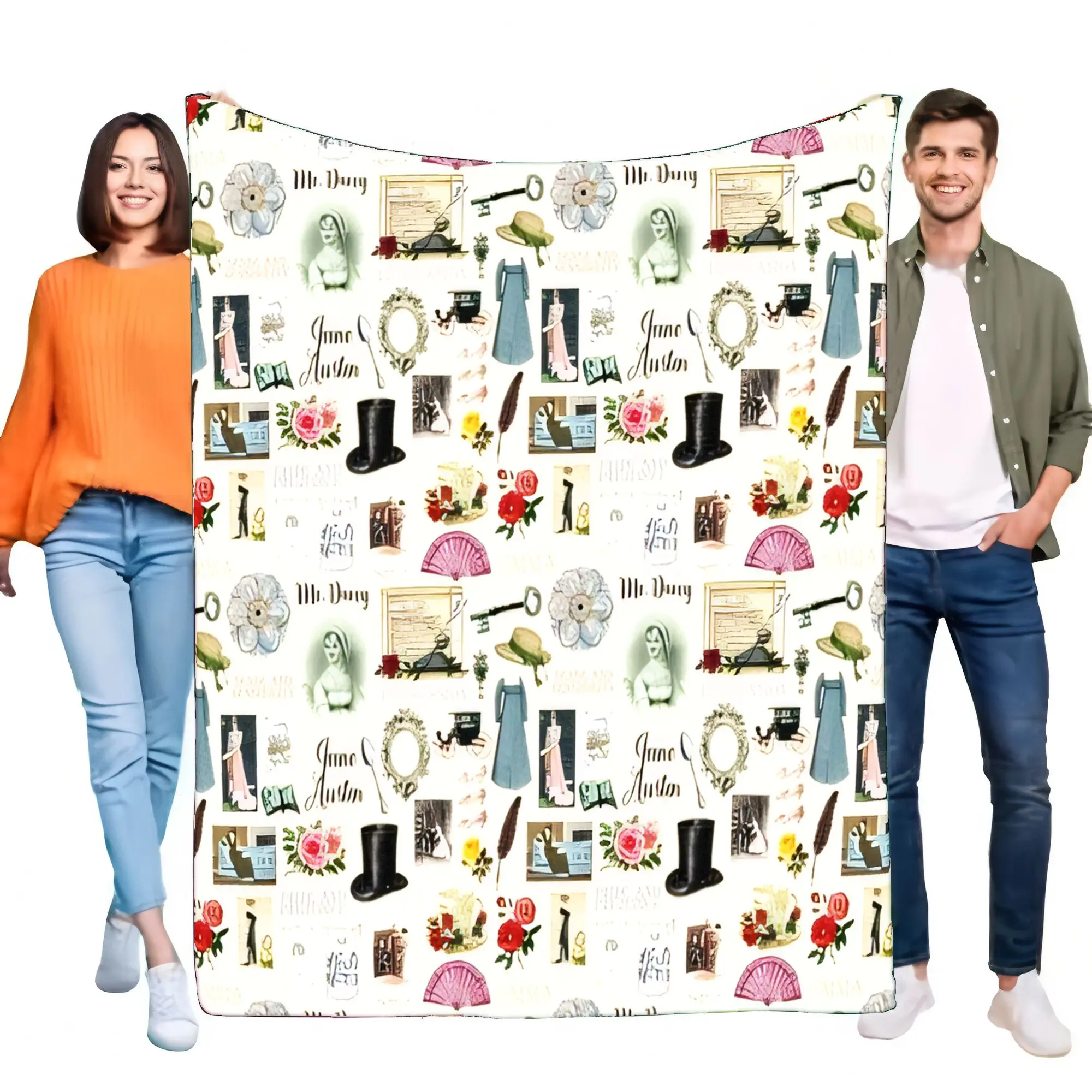 Jane Austen Literary Vintage Throw Blanket Ultra Soft Cozy Flannel for Bed Sofa Couch Book Lovers Gift Home Decor All Season Rea