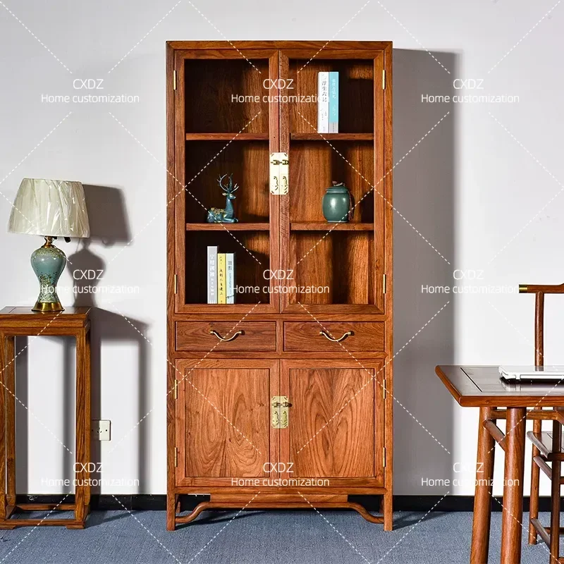 Rosewood Bookcase Combination New Chinese Style All Solid Wood Study Home Display Cabinet Hedgehog Red Sandalwood Bookshelf