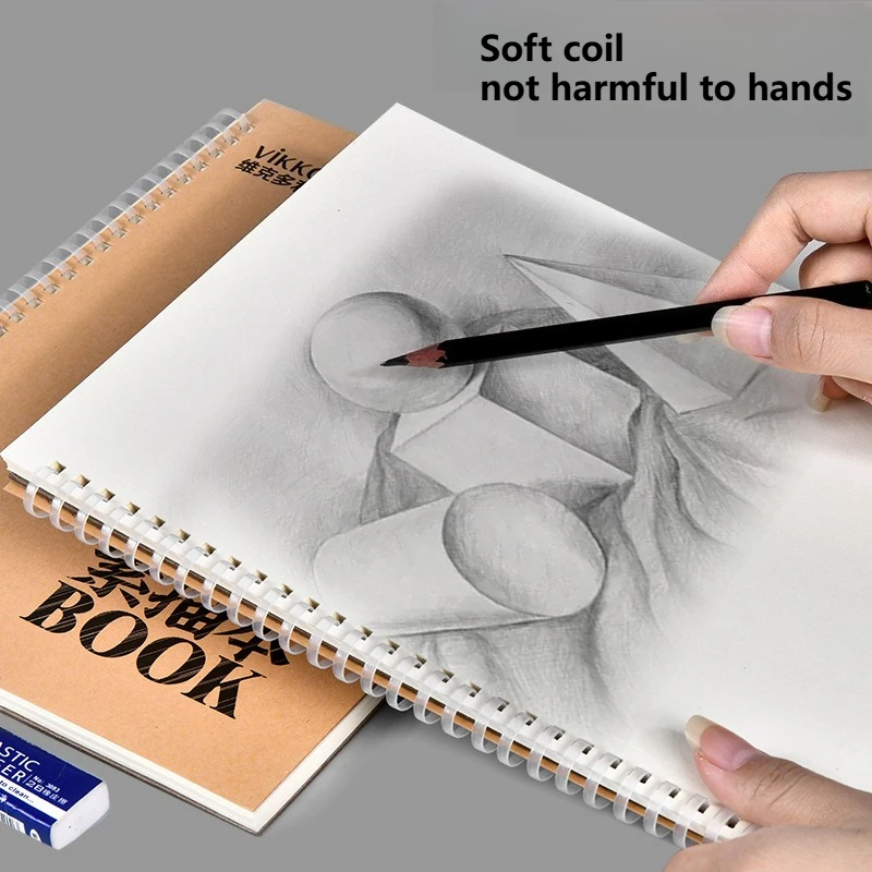 Drawing Book Art Student Hand-drawn Book Blank Thickened Coil Loose-leaf Hard Cover Flip Up 30 Pages 16K Universal Sketchbook