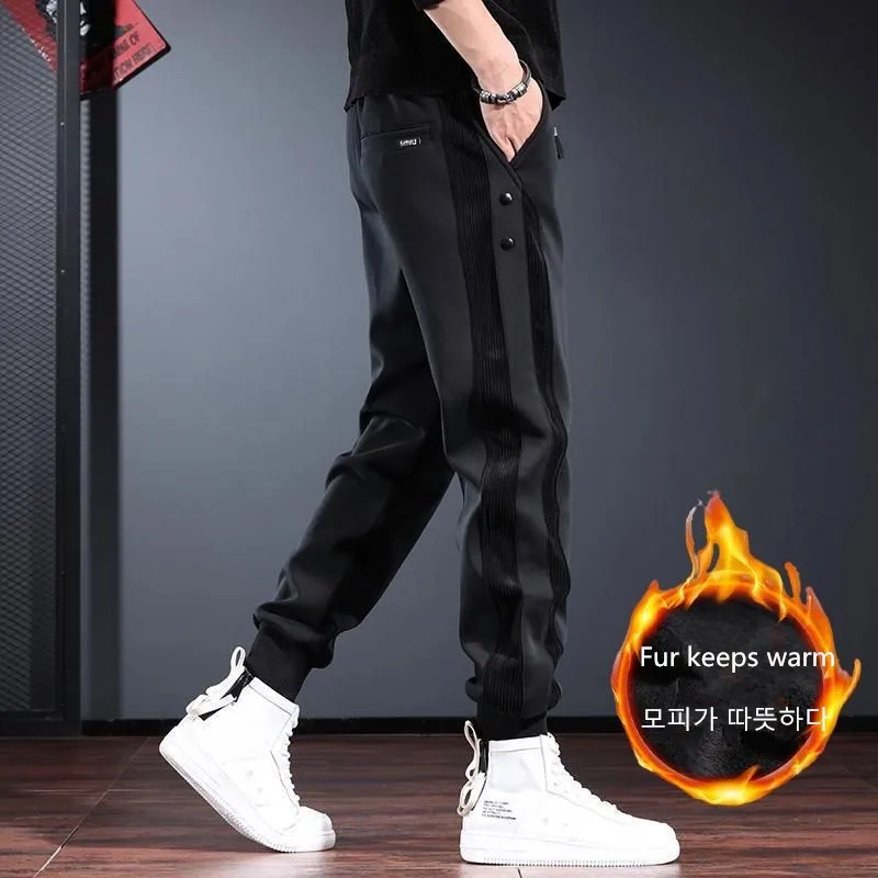 

골프웨어 Men's Golf Pants Winter Fur Keep Warm Thicken Golf Trousers Men Casual Sport Workwear Pants Elastic Slim splice Golf Pant